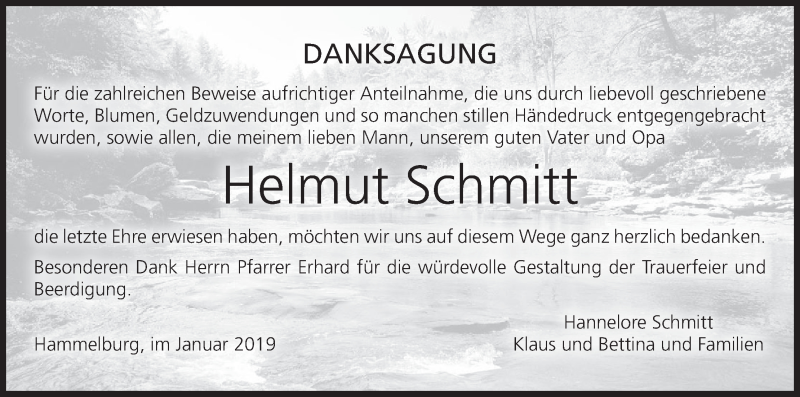  Traueranzeige für Helmut Schmitt vom 26.01.2019 aus MGO
