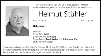 Anzeige von Helmut Stühler von MGO