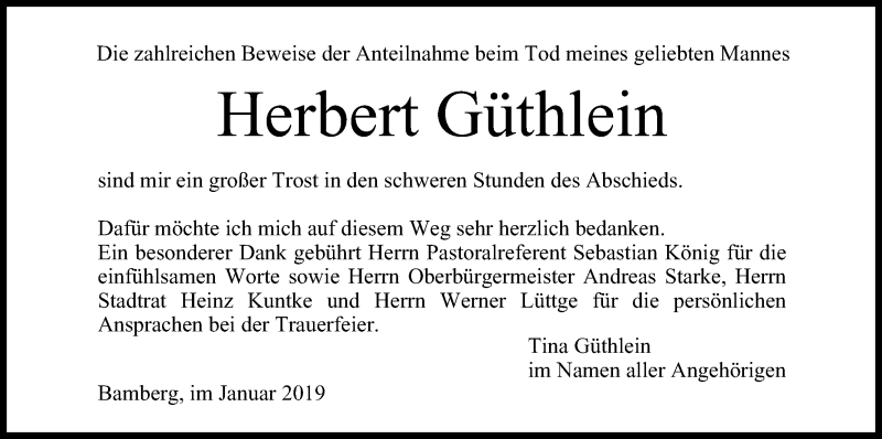  Traueranzeige für Herbert Güthlein vom 12.01.2019 aus MGO