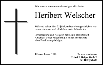 Anzeige von Heribert Welscher von MGO
