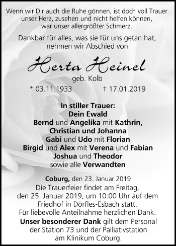 Anzeige von Herta Heinel von MGO