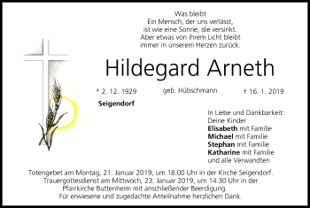 Anzeige von Hildegard Arneth von MGO