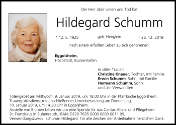 Anzeige von Hildegard Schumm von MGO