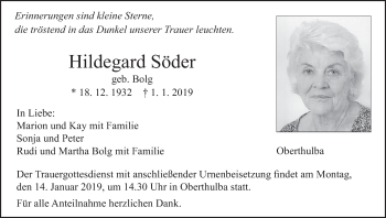Anzeige von Hildegard Söder von MGO