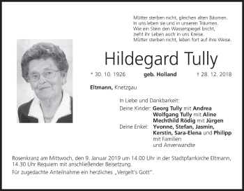 Anzeige von Hildegard Tully von MGO