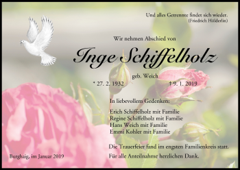 Anzeige von Inge Schiffelholz von MGO
