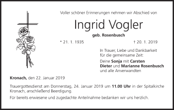 Anzeige von Ingrid Vogler von MGO