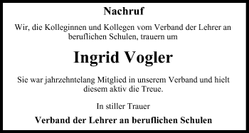 Anzeige von Ingrid Vogler von MGO