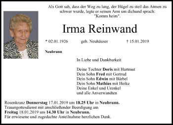 Anzeige von Irma Reinwand von MGO