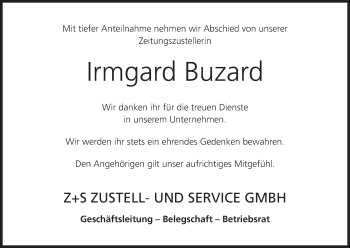 Anzeige von Irmgard Buzard von MGO