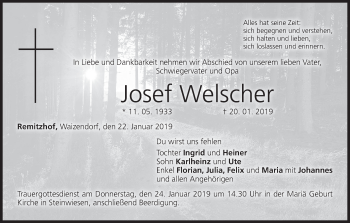 Anzeige von Josef Welscher von MGO