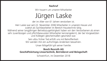 Anzeige von Jürgen Laske von MGO