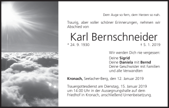 Anzeige von Karl Bernschneider von MGO