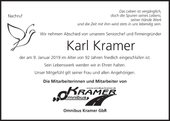 Anzeige von Karl Kramer von MGO