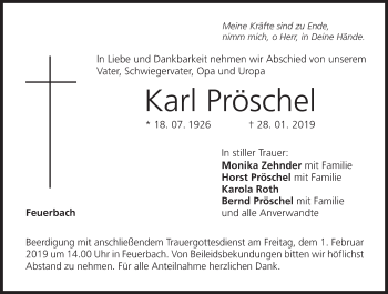 Anzeige von Karl Pröschel von MGO