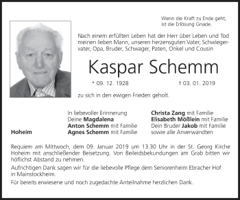 Anzeige von Kaspar Schemm von MGO