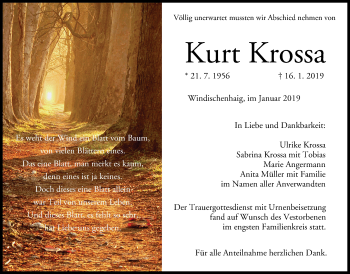 Anzeige von Kurt Krossa von MGO
