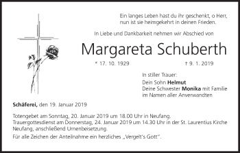 Anzeige von Margareta Schuberth von MGO