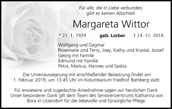 Anzeige von Margareta Wittor von MGO