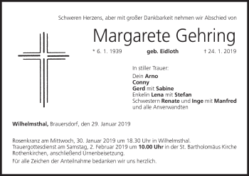 Anzeige von Margarete Gehring von MGO