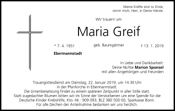 Anzeige von Maria Greif von MGO