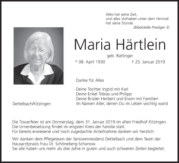 Anzeige von Maria Härtlein von MGO