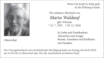 Anzeige von Maria Waldauf von MGO