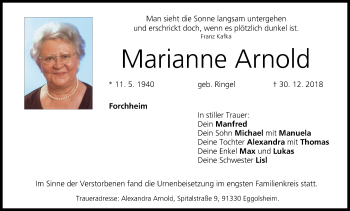 Anzeige von Marianne Arnold von MGO
