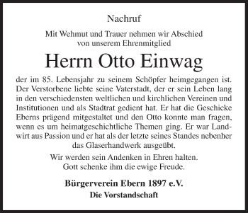 Anzeige von Otto Einwag von MGO
