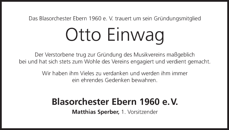  Traueranzeige für Otto Einwag vom 24.01.2019 aus MGO