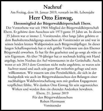 Anzeige von Otto Einwag von MGO