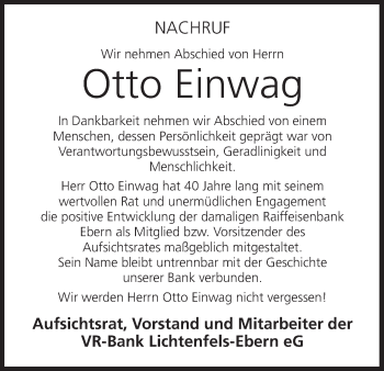 Anzeige von Otto Einwag von MGO