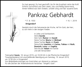 Anzeige von Pankraz Gebhardt von MGO