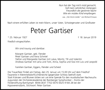 Anzeige von Peter Gartiser von MGO