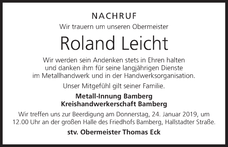  Traueranzeige für Roland Leicht vom 24.01.2019 aus MGO