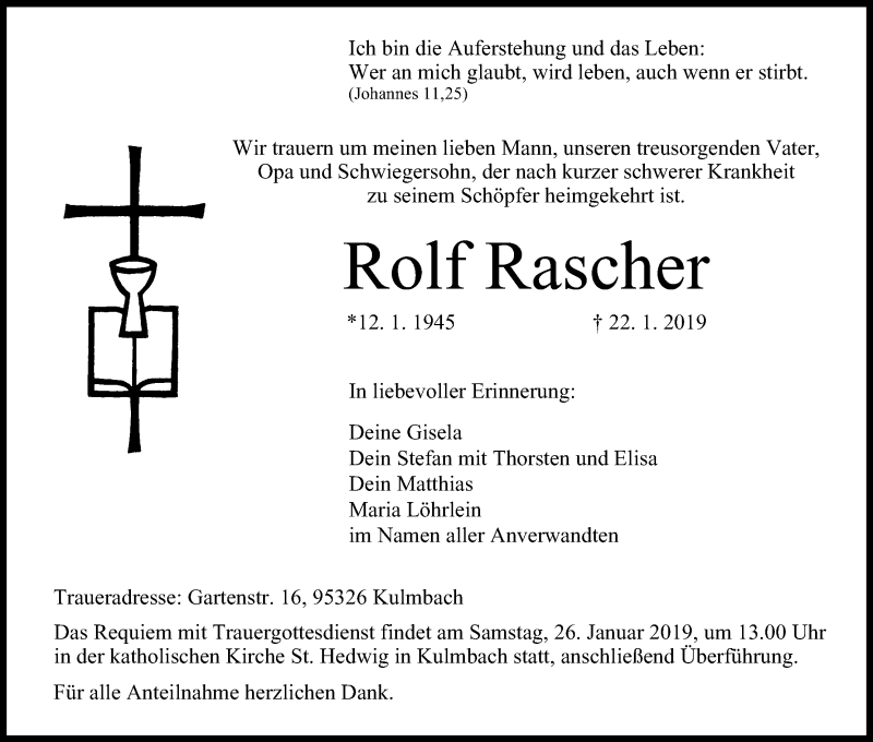 Traueranzeige für Rolf Rascher vom 24.01.2019 aus MGO