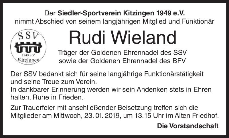 Traueranzeige für Rudi Wieland vom 22.01.2019 aus MGO