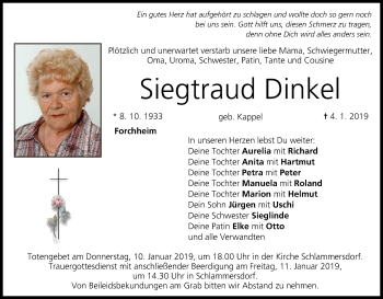 Anzeige von Siegtraud Dinkel von MGO