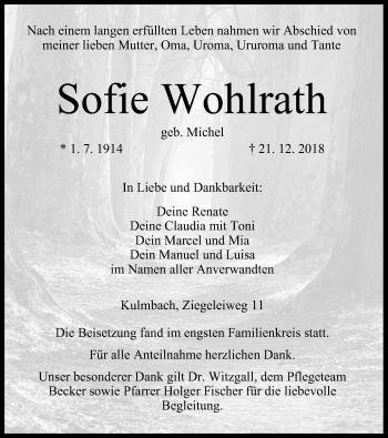 Anzeige von Sofie Wohlrath von MGO