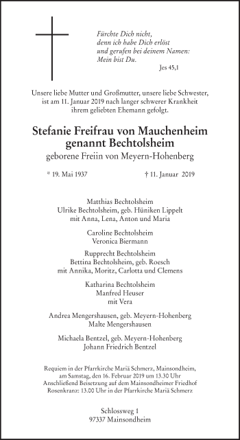 Anzeige von Stefanie Freifrau von Mauchenheim von MGO