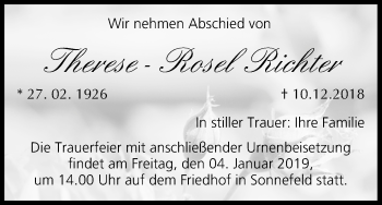 Anzeige von Therese-Rosel Richter von MGO