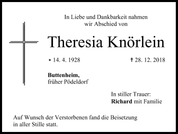 Anzeige von Theresia Knörlein von MGO