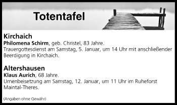 Anzeige von Totentafel vom 05.01.2019 von MGO