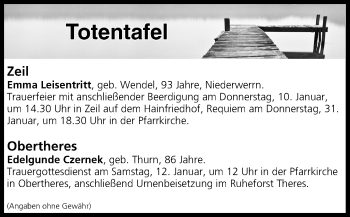 Anzeige von Totentafel vom 09.01.2019 von MGO