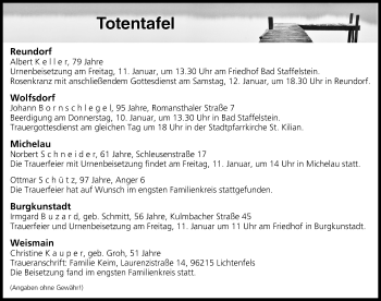 Anzeige von Totentafel vom 09.01.2019 von MGO