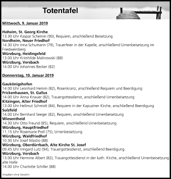 Anzeige von Totentafel vom 09.01.2019 von MGO