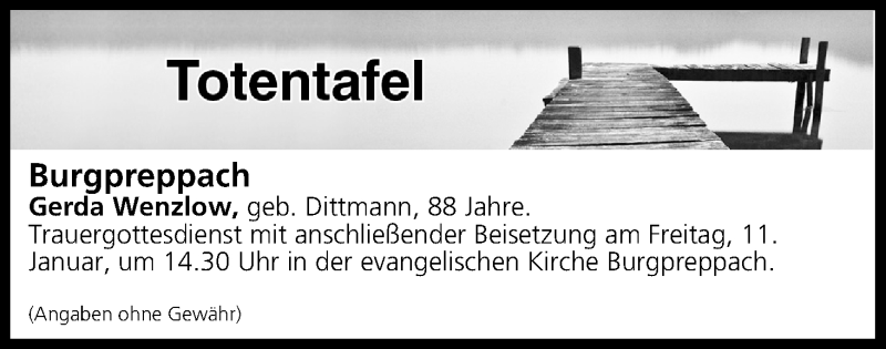  Traueranzeige für Totentafel vom 11.01.2019 vom 11.01.2019 aus MGO