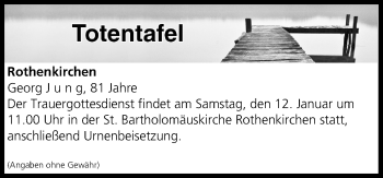 Anzeige von Totentafel vom 12.01.2019 von MGO