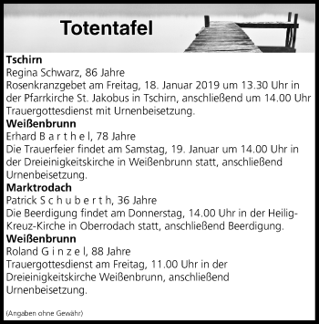 Anzeige von Totentafel vom 17.01.2019 von MGO