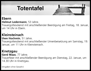 Anzeige von Totentafel vom 17.01.2019 von MGO